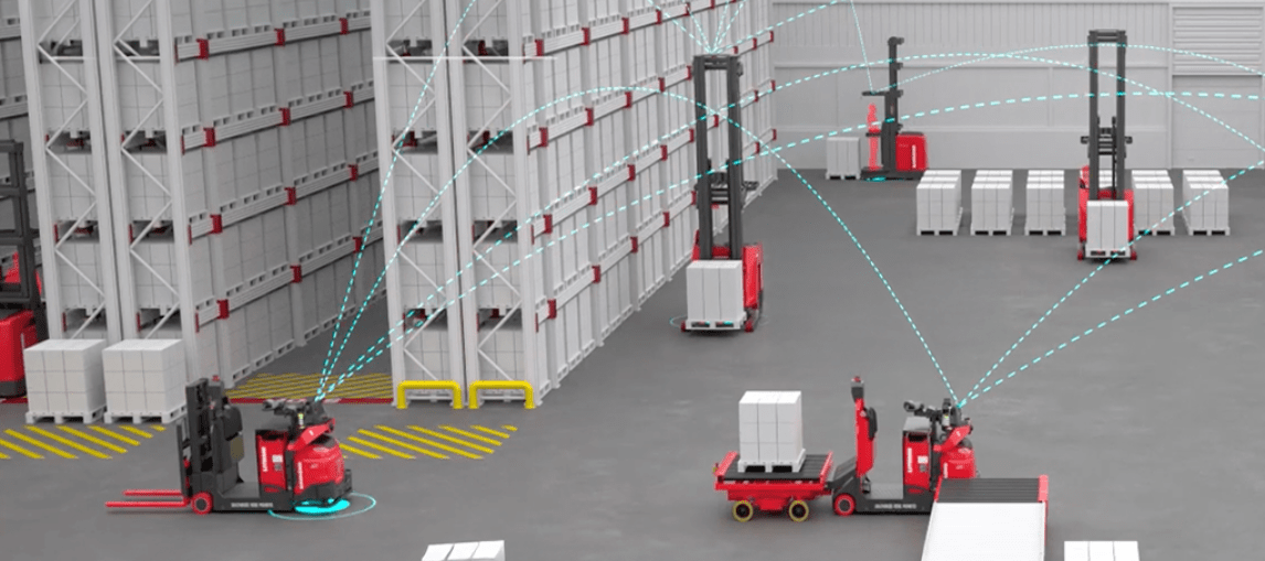 Raymond AGVs in a warehouse