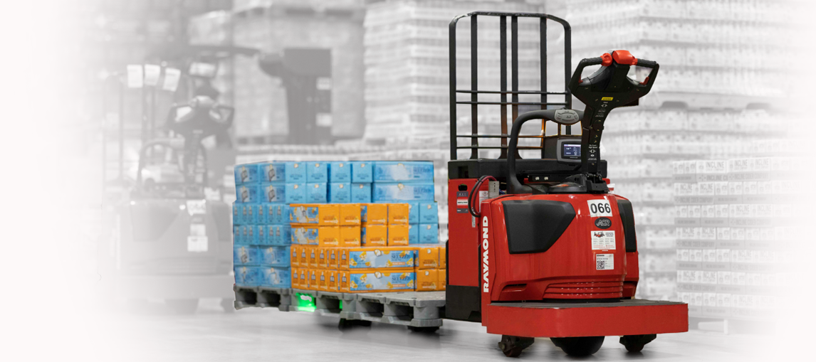 electric pallet jack, raymond, beverage on pallet