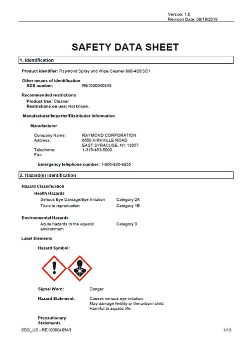 Product Disclosures & Safety Data Sheets