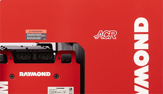 Raymond stand-up counterbalanced forklift side panel with ACR system branding